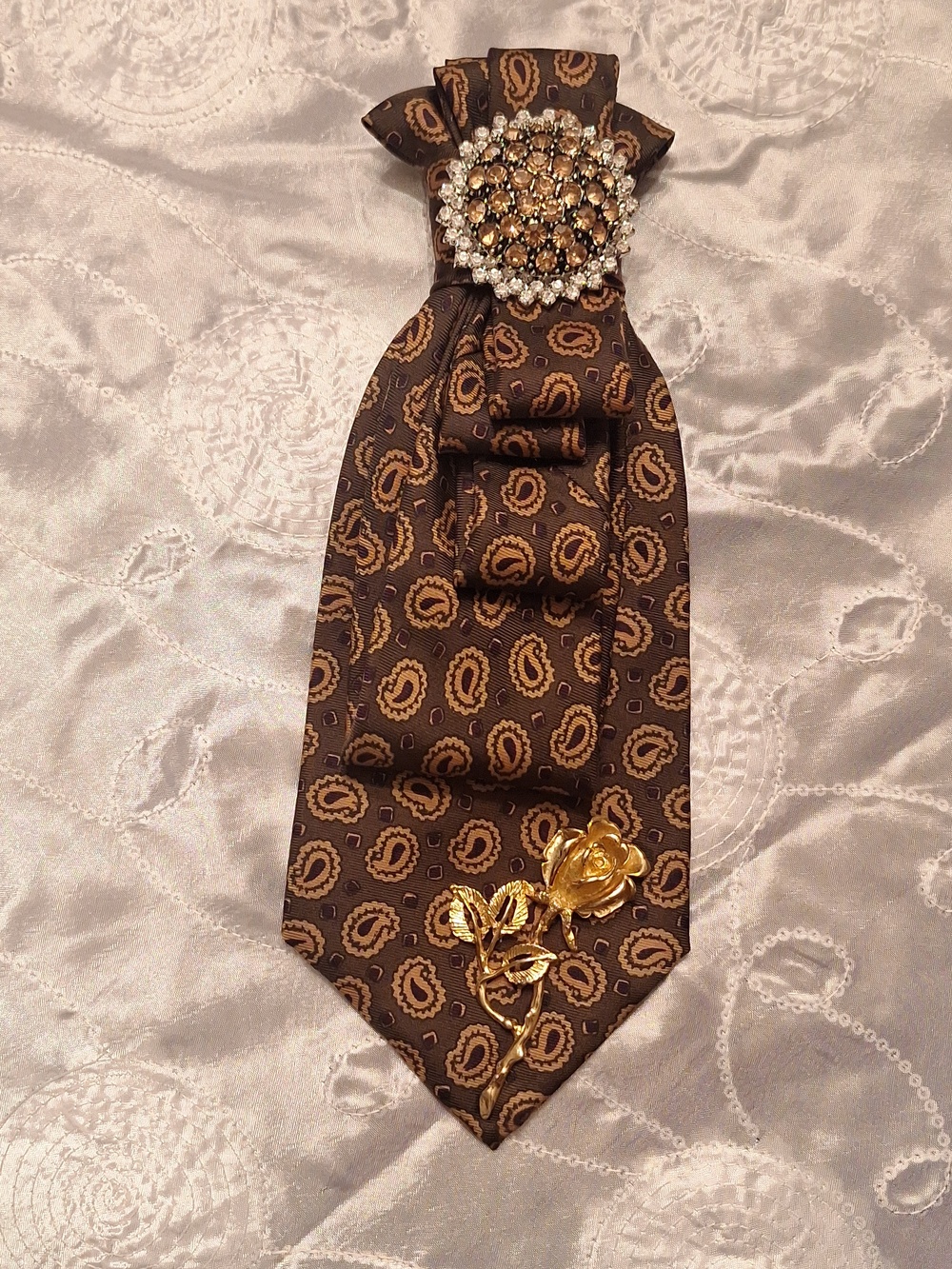 J. Crew Upcycle Green Brown Paisley Necktie Neckkace